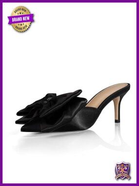 3" Satin Closed Pointed Toe Oversized Bow Stiletto Mules Heels Slip-on